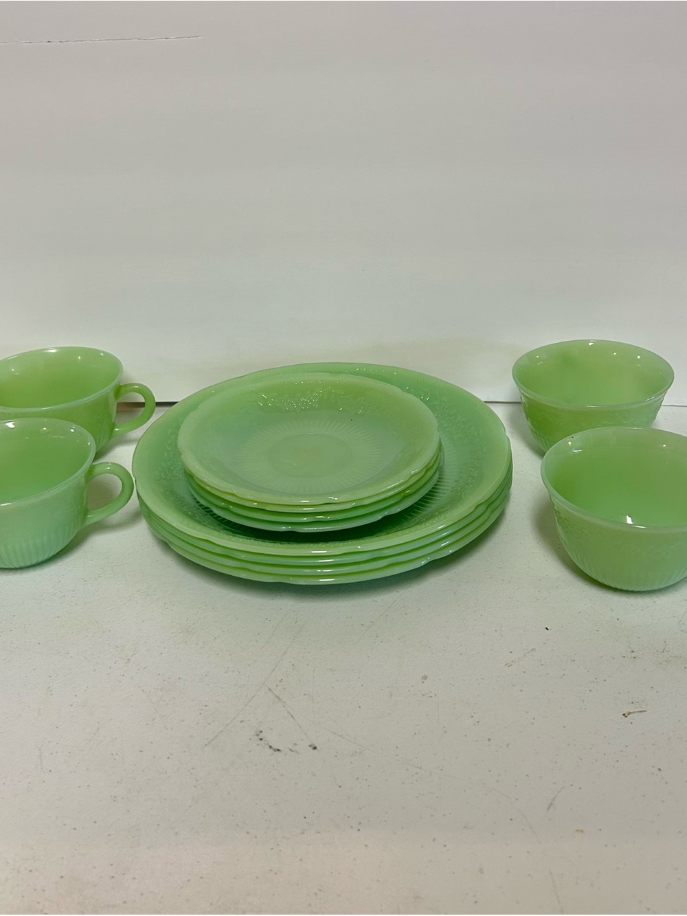 Vintage Fire-King Jadeite Alice Pattern 12-Piece Set - 4 Place Settings